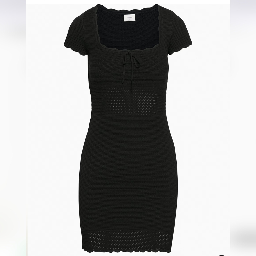 Black Knit Dress with Scalloped Edges